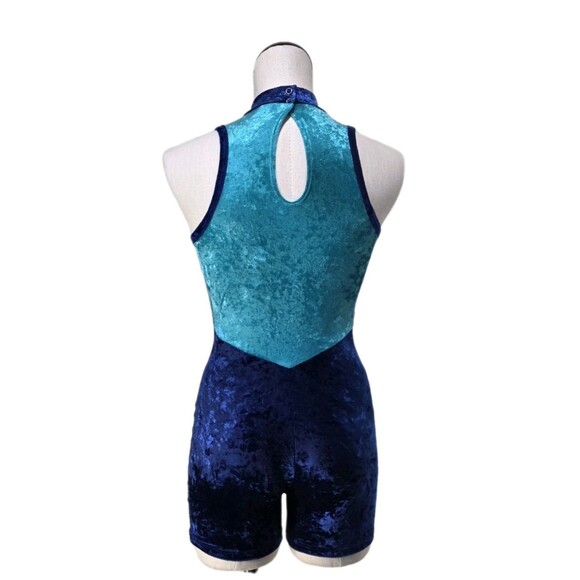 Gilda Marx VTG 90s High Neck Velvet Keyhole Biketard Unitard Dance Blue XS (Y/J) - Picture 6 of 16